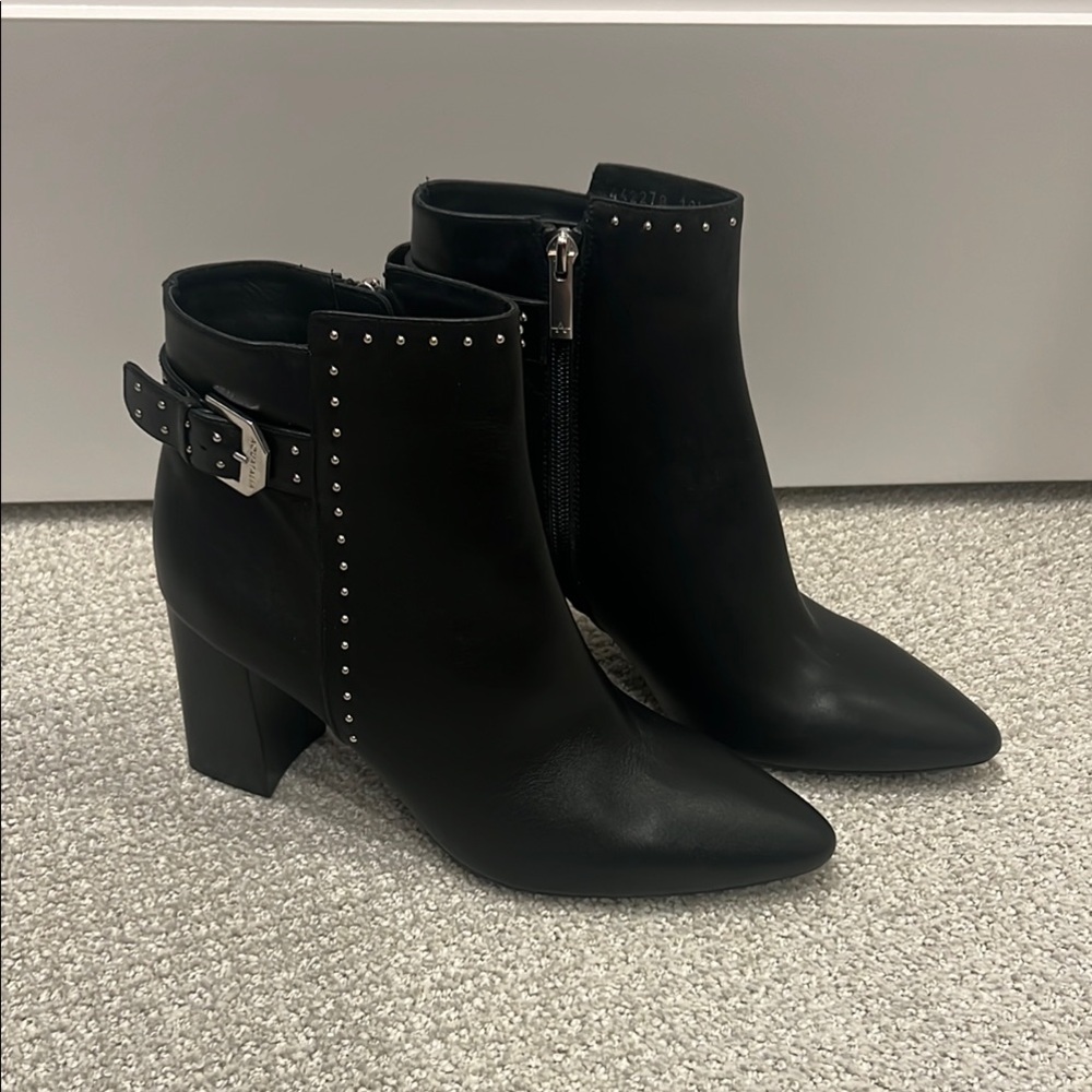 Black Leather Aquatalia Booties with Silver Studs